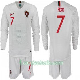 Camisolas de Futebol Portugal FIGO 7 Criança Equipamento Alternativa Copa do Mundo 2018 Manga Comprida